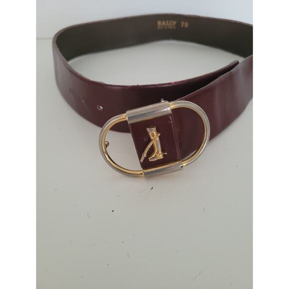 Bally Logo Leather Belt Burgundy Equestrian Red Wide Size 70 25-27\